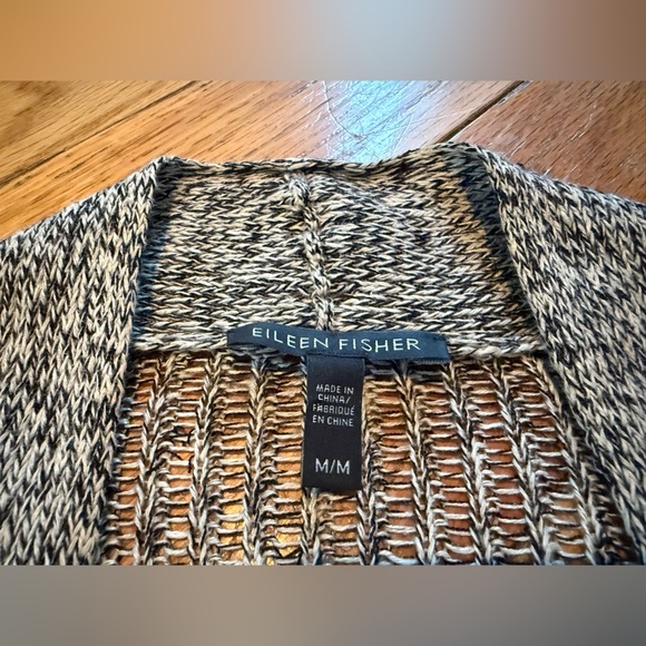 Eileen Fisher Open Front Cardigan Linen/Wool Gray Black Yarn Women’s Size M - Picture 7 of 13